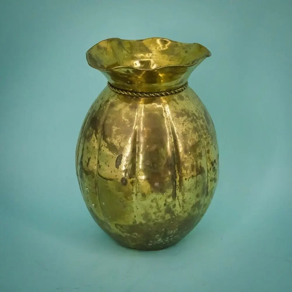 Vintage Brass Vase Planter Urn Bucket Rope Detail 9.5 Inches Metal